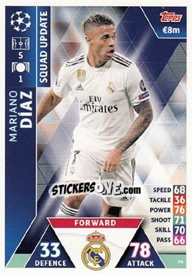 Sticker Mariano Díaz - UEFA Champions League 2018-2019. Match Attax. Road to Madrid 19 n. 44 - Topps
