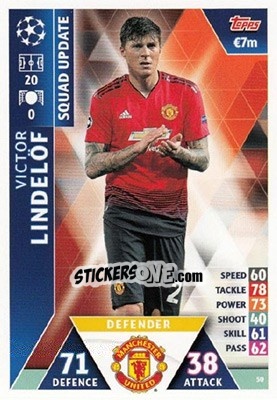 Sticker Victor Lindelöf - UEFA Champions League 2018-2019. Match Attax. Road to Madrid 19 n. 50 - Topps