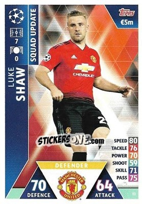 Sticker Luke Shaw - UEFA Champions League 2018-2019. Match Attax. Road to Madrid 19 n. 51 - Topps
