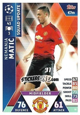 Sticker Nemanja Matic - UEFA Champions League 2018-2019. Match Attax. Road to Madrid 19 n. 52 - Topps