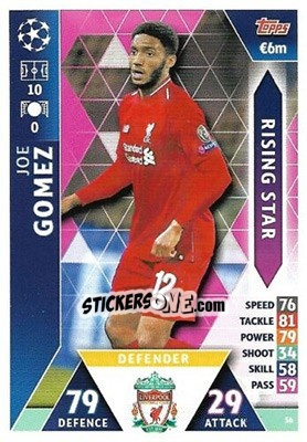Sticker Joe Gomez - UEFA Champions League 2018-2019. Match Attax. Road to Madrid 19 n. 56 - Topps
