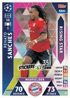 Sticker Renato Sanches - UEFA Champions League 2018-2019. Match Attax. Road to Madrid 19 n. 58 - Topps