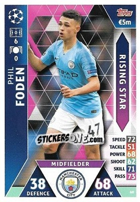 Figurina Phil Foden - UEFA Champions League 2018-2019. Match Attax. Road to Madrid 19 - Topps