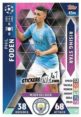 Sticker Phil Foden - UEFA Champions League 2018-2019. Match Attax. Road to Madrid 19 n. 60 - Topps