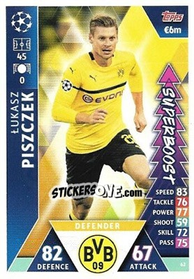 Sticker Lukasz Piszczek - UEFA Champions League 2018-2019. Match Attax. Road to Madrid 19 n. 62 - Topps