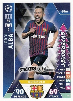 Sticker Jordi Alba - UEFA Champions League 2018-2019. Match Attax. Road to Madrid 19 n. 66 - Topps