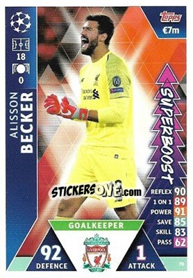 Sticker Alisson Becker - UEFA Champions League 2018-2019. Match Attax. Road to Madrid 19 - Topps