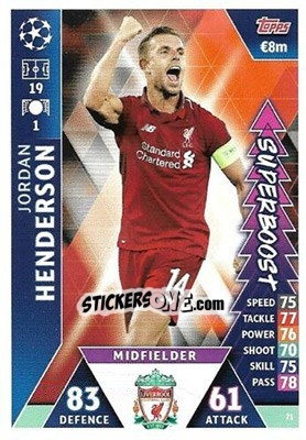 Sticker Jordan Henderson - UEFA Champions League 2018-2019. Match Attax. Road to Madrid 19 n. 71 - Topps