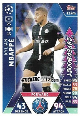Sticker Kylian Mbappé - UEFA Champions League 2018-2019. Match Attax. Road to Madrid 19 - Topps
