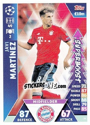 Sticker Javi Martínez - UEFA Champions League 2018-2019. Match Attax. Road to Madrid 19 n. 79 - Topps