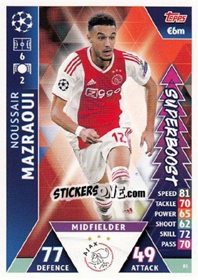 Sticker Noussair Mazraoui - UEFA Champions League 2018-2019. Match Attax. Road to Madrid 19 n. 81 - Topps