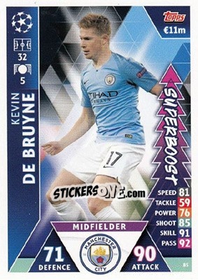 Sticker Kevin De Bruyne - UEFA Champions League 2018-2019. Match Attax. Road to Madrid 19 - Topps
