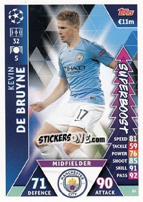 Sticker Kevin De Bruyne - UEFA Champions League 2018-2019. Match Attax. Road to Madrid 19 n. 85 - Topps