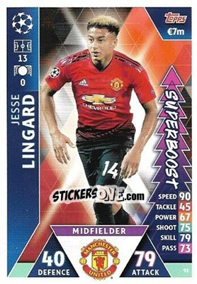Sticker Jesse Lingard - UEFA Champions League 2018-2019. Match Attax. Road to Madrid 19 n. 92 - Topps