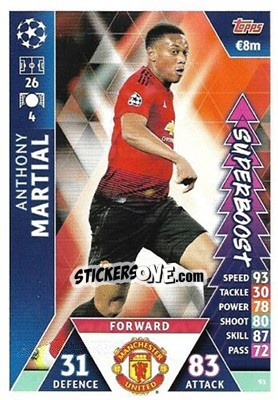 Sticker Anthony Martial - UEFA Champions League 2018-2019. Match Attax. Road to Madrid 19 n. 93 - Topps