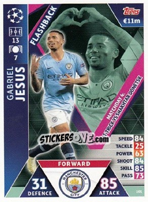 Sticker Gabriel Jesus - UEFA Champions League 2018-2019. Match Attax. Road to Madrid 19 n. 101 - Topps
