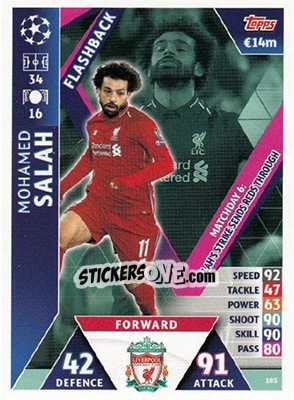 Sticker Mohamed Salah - UEFA Champions League 2018-2019. Match Attax. Road to Madrid 19 n. 105 - Topps