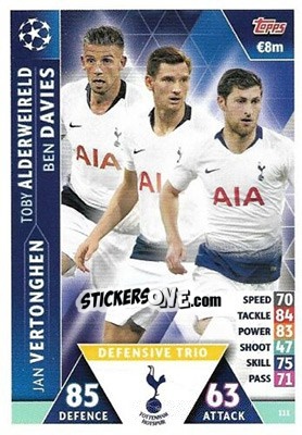 Sticker Jan Vertonghen / Toby Alderweireld / Ben Davies - UEFA Champions League 2018-2019. Match Attax. Road to Madrid 19 n. 111 - Topps