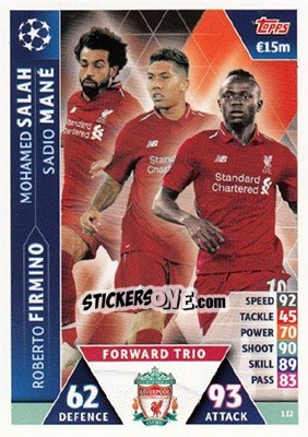 Sticker Mohamed Salah / Sadio Mané / Roberto Firmino - UEFA Champions League 2018-2019. Match Attax. Road to Madrid 19 n. 112 - Topps