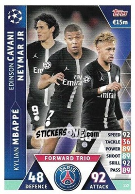 Sticker Kylian Mbappé / Neymar Jr / Edinson Cavani - UEFA Champions League 2018-2019. Match Attax. Road to Madrid 19 n. 113 - Topps