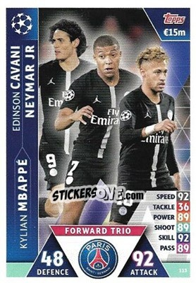 Sticker Kylian Mbappé / Neymar Jr / Edinson Cavani - UEFA Champions League 2018-2019. Match Attax. Road to Madrid 19 - Topps