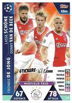Sticker Donny van de Beek / Frenkie de Jong / Lasse Schöne - UEFA Champions League 2018-2019. Match Attax. Road to Madrid 19 n. 119 - Topps