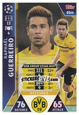 Sticker Raphaël Guerreiro - UEFA Champions League 2018-2019. Match Attax. Road to Madrid 19 n. 131 - Topps