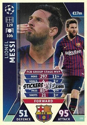 Sticker Lionel Messi - UEFA Champions League 2018-2019. Match Attax. Road to Madrid 19 n. 132 - Topps