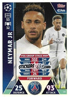 Sticker Neymar Jr - UEFA Champions League 2018-2019. Match Attax. Road to Madrid 19 n. 134 - Topps
