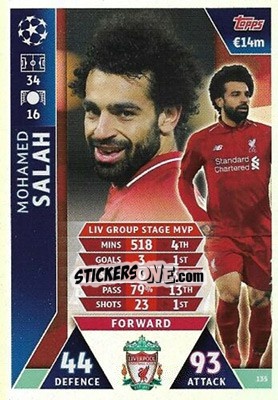 Sticker Mohamed Salah - UEFA Champions League 2018-2019. Match Attax. Road to Madrid 19 n. 135 - Topps