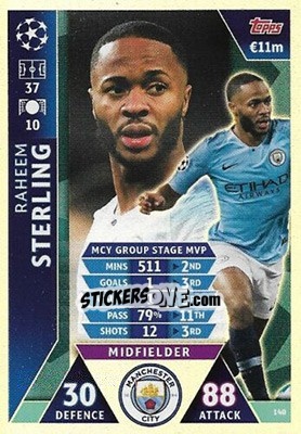 Sticker Raheem Sterling - UEFA Champions League 2018-2019. Match Attax. Road to Madrid 19 n. 140 - Topps