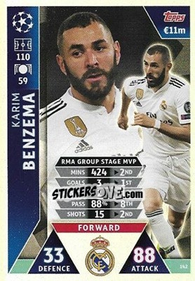 Sticker Karim Benzema - UEFA Champions League 2018-2019. Match Attax. Road to Madrid 19 n. 142 - Topps