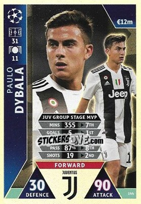 Sticker Paulo Dybala - UEFA Champions League 2018-2019. Match Attax. Road to Madrid 19 n. 144 - Topps