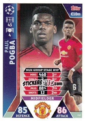 Sticker Paul Pogba - UEFA Champions League 2018-2019. Match Attax. Road to Madrid 19 n. 145 - Topps