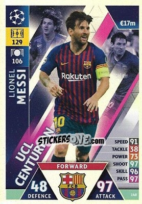 Sticker Lionel Messi - UEFA Champions League 2018-2019. Match Attax. Road to Madrid 19 n. 148 - Topps