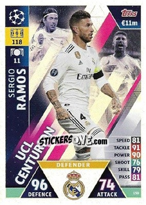 Sticker Sergio Ramos - UEFA Champions League 2018-2019. Match Attax. Road to Madrid 19 n. 150 - Topps