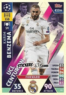 Sticker Karim Benzema - UEFA Champions League 2018-2019. Match Attax. Road to Madrid 19 n. 151 - Topps