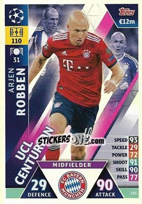 Sticker Arjen Robben - UEFA Champions League 2018-2019. Match Attax. Road to Madrid 19 n. 153 - Topps