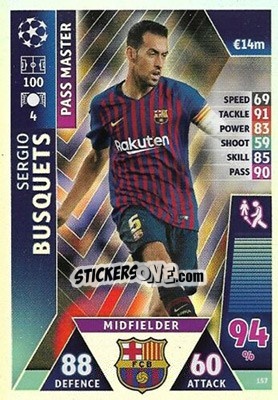 Sticker Sergio Busquets - UEFA Champions League 2018-2019. Match Attax. Road to Madrid 19 n. 157 - Topps