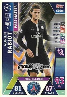 Sticker Adrien Rabiot - UEFA Champions League 2018-2019. Match Attax. Road to Madrid 19 n. 160 - Topps