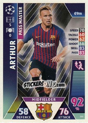 Sticker Arthur - UEFA Champions League 2018-2019. Match Attax. Road to Madrid 19 n. 161 - Topps