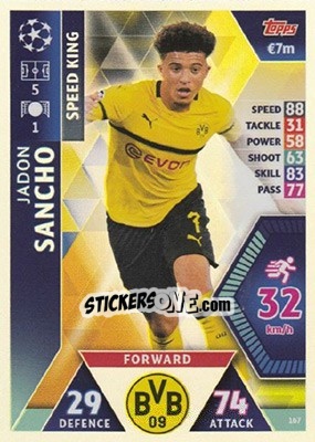 Sticker Jadon Sancho - UEFA Champions League 2018-2019. Match Attax. Road to Madrid 19 n. 167 - Topps