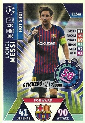 Sticker Lionel Messi - UEFA Champions League 2018-2019. Match Attax. Road to Madrid 19 n. 172 - Topps