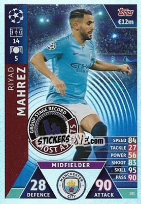 Sticker Riyad Mahrez - UEFA Champions League 2018-2019. Match Attax. Road to Madrid 19 n. 181 - Topps