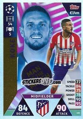 Sticker Koke - UEFA Champions League 2018-2019. Match Attax. Road to Madrid 19 n. 186 - Topps