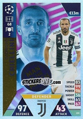 Sticker Giorgio Chiellini - UEFA Champions League 2018-2019. Match Attax. Road to Madrid 19 n. 199 - Topps
