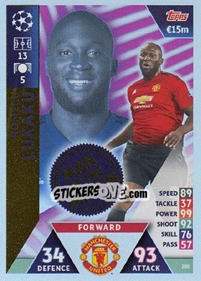 Sticker Romelu Lukaku - UEFA Champions League 2018-2019. Match Attax. Road to Madrid 19 n. 200 - Topps