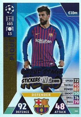 Sticker Gerard Piqué - UEFA Champions League 2018-2019. Match Attax. Road to Madrid 19 n. 202 - Topps