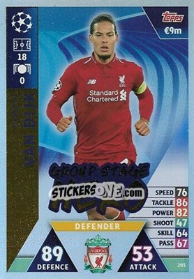 Sticker Virgil van Dijk - UEFA Champions League 2018-2019. Match Attax. Road to Madrid 19 n. 203 - Topps