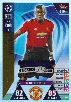 Sticker Paul Pogba - UEFA Champions League 2018-2019. Match Attax. Road to Madrid 19 n. 208 - Topps